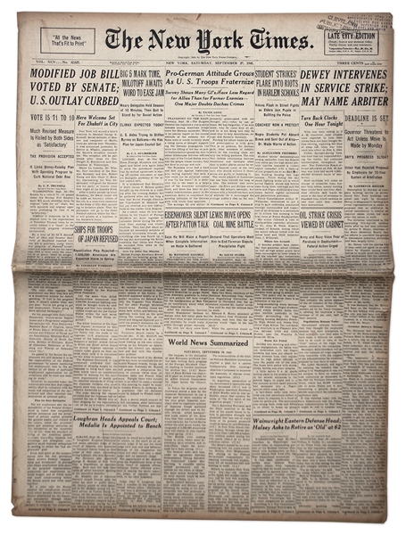 World War II ''New York Times'' Newspaper From 29 September 1945